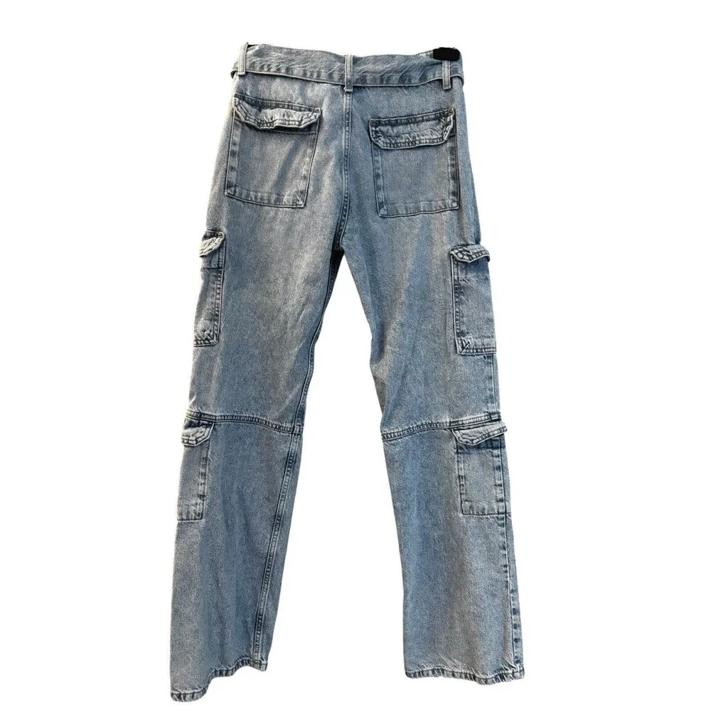 Zara Women's Light Blue Denim Belted Cargo Jeans SZ 4